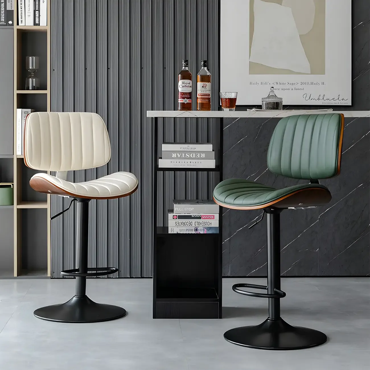 Modern Faux Leather Adjustable Swivel Bar Stools