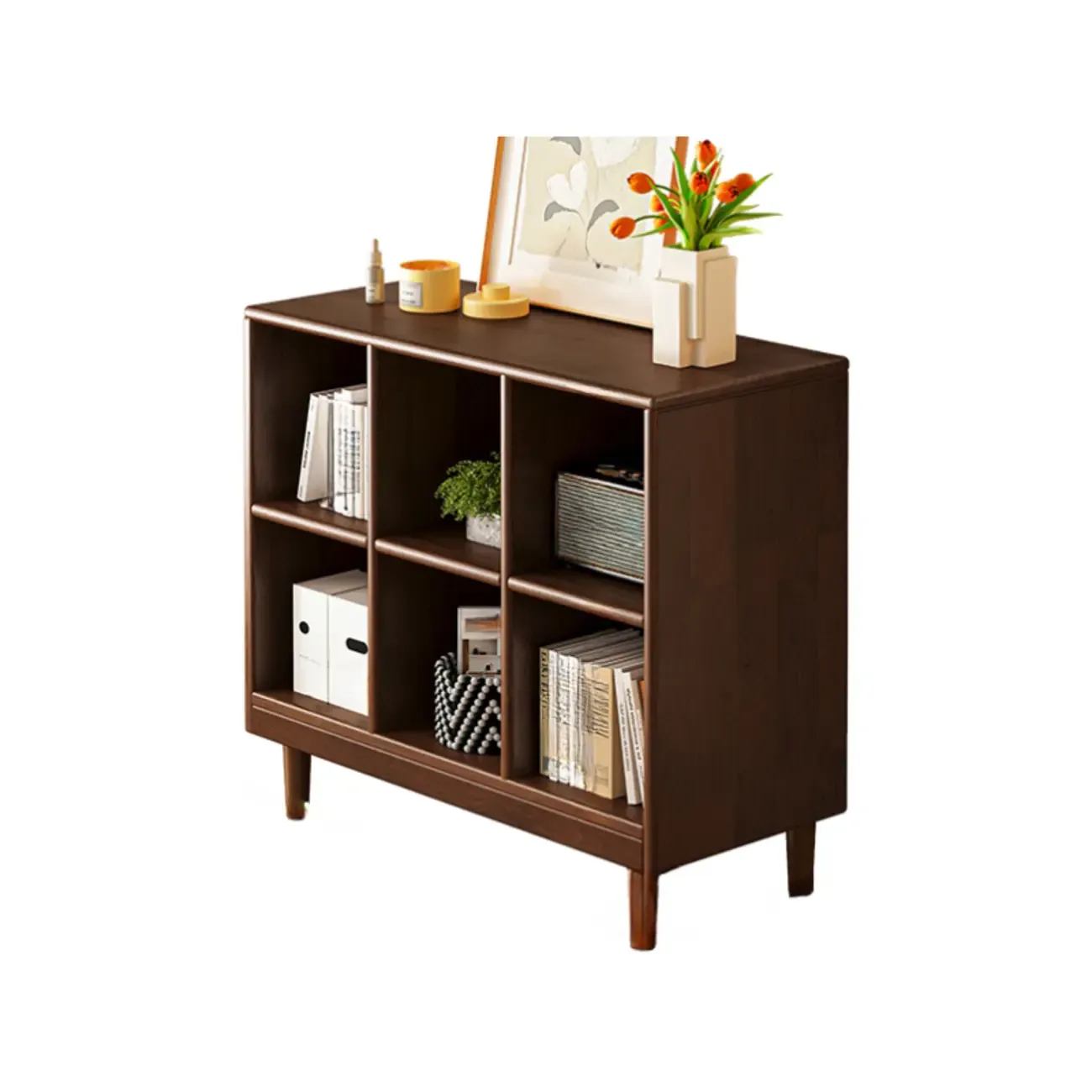 Brown Natural Wood Freestanding Modular Cube Bookcase