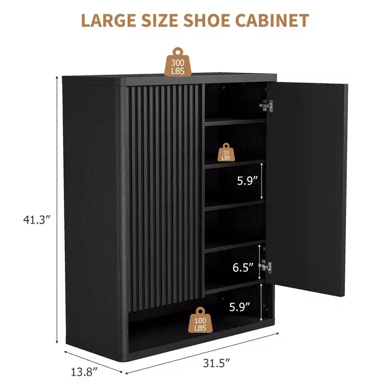 Modern Wooden Shoe Cabinet 31.5 with Adjustable Shelves, Fluted Door  Large Entryway Shoe Organizer, Holds 2530 Pairs, for Hallway or Living Room