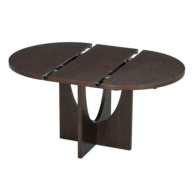 Modern Style 5-Piece Extendable Round Dining Table Set with Removable Leaf and Upholstered Dining Chairs