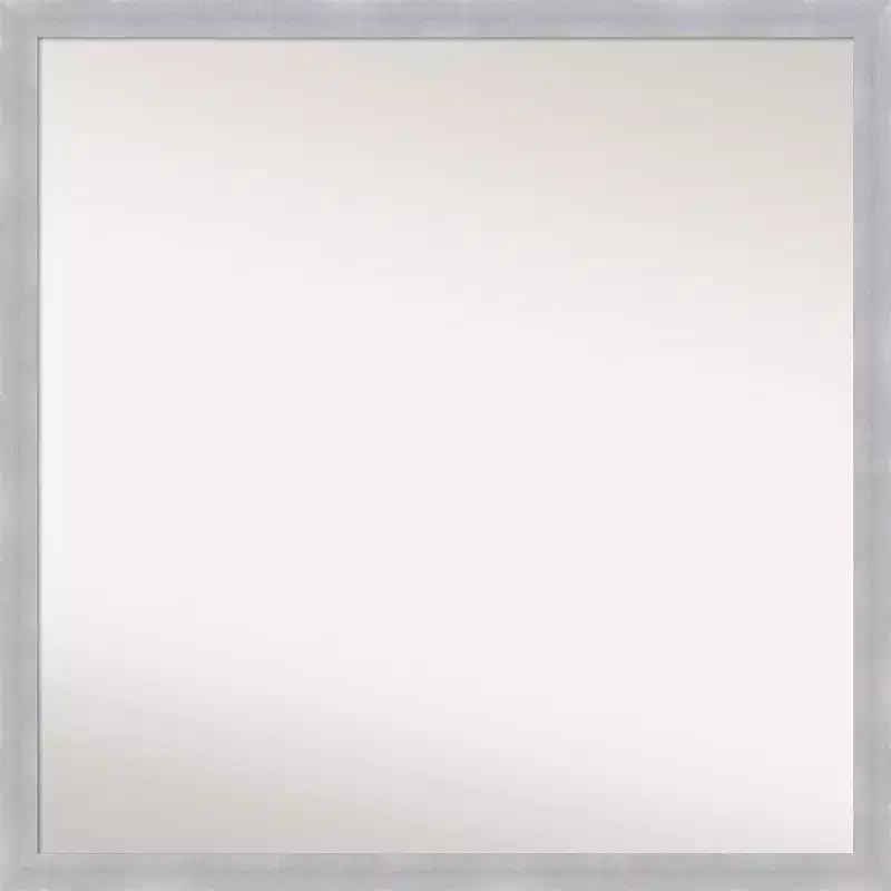 28" x 28" Non-Beveled Grace Brushed Nickel Narrow Wall Mirror - Amanti Art: Modern Square, Includes Mounting Hardware
