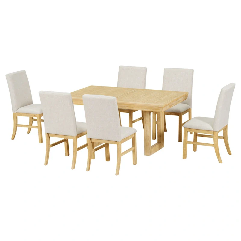 Traditional Style 7-piece Extendable Dining Table Set with Butterfly Leaf and 6 Upholstered Chairs
