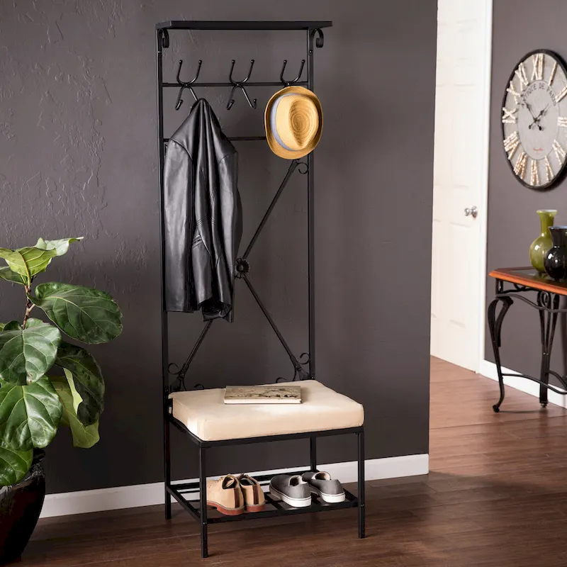 Black Metal Coat Rack Bench