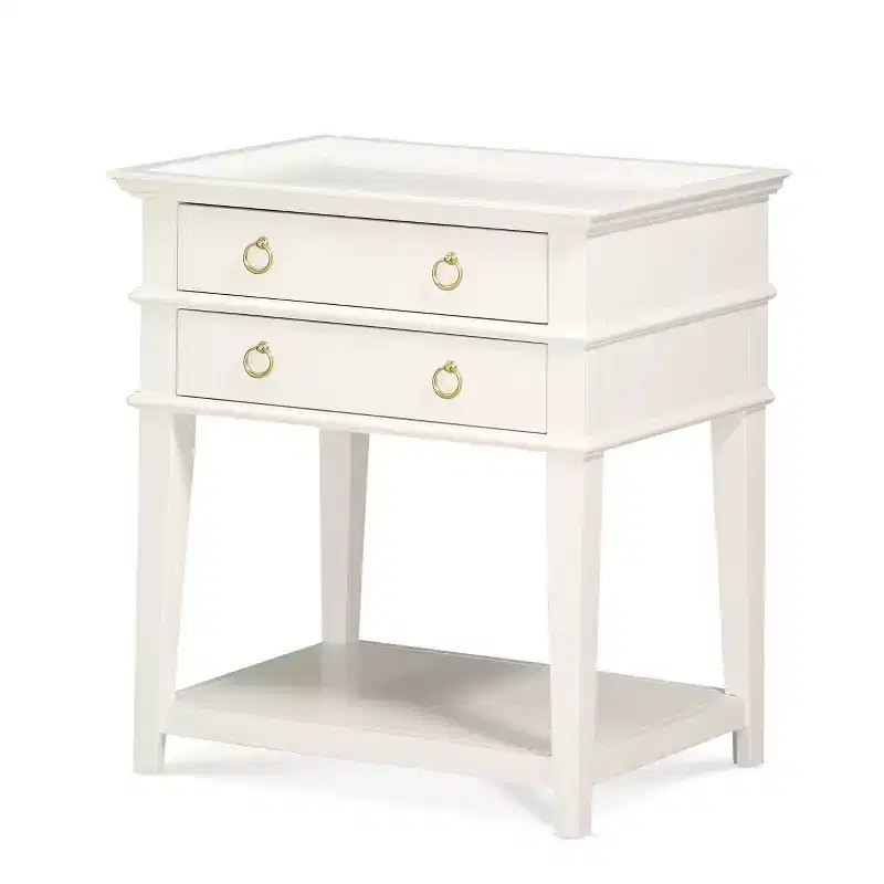 Comfort Pointe Clara Nightstand White: Recessed Top, 2 Drawers, Open Shelf, Painted MDF, Wood Frame