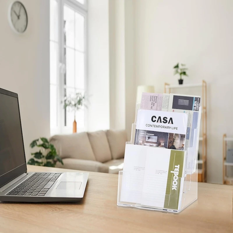 Acrylic Clear Literature Holder Brochure Display Stand for Office Paper Filing and Magazine