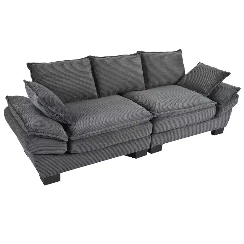 TUYOHW 80.3 Inch Modern Corduroy Curved Sofa,Upholstered Couch with 2 Throw Pillows for Living Room,Bedroom,Office,Apartment