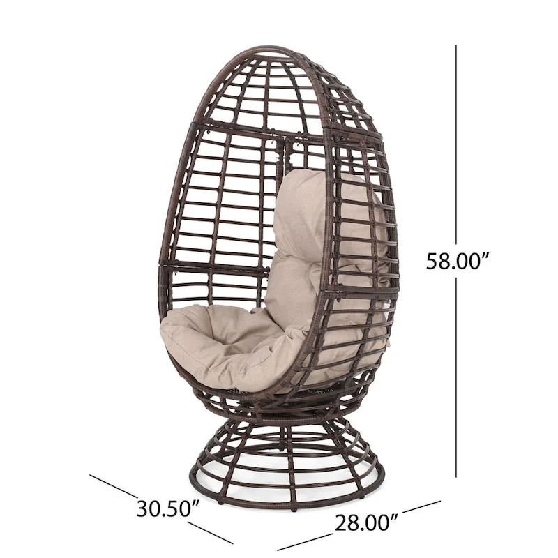 Oaks Aura Abstract Mesh Design Wicker Chair, Handcrafted Woven Rattan Swivel Egg Shape Chair, Basket Shape Chair With Cushion