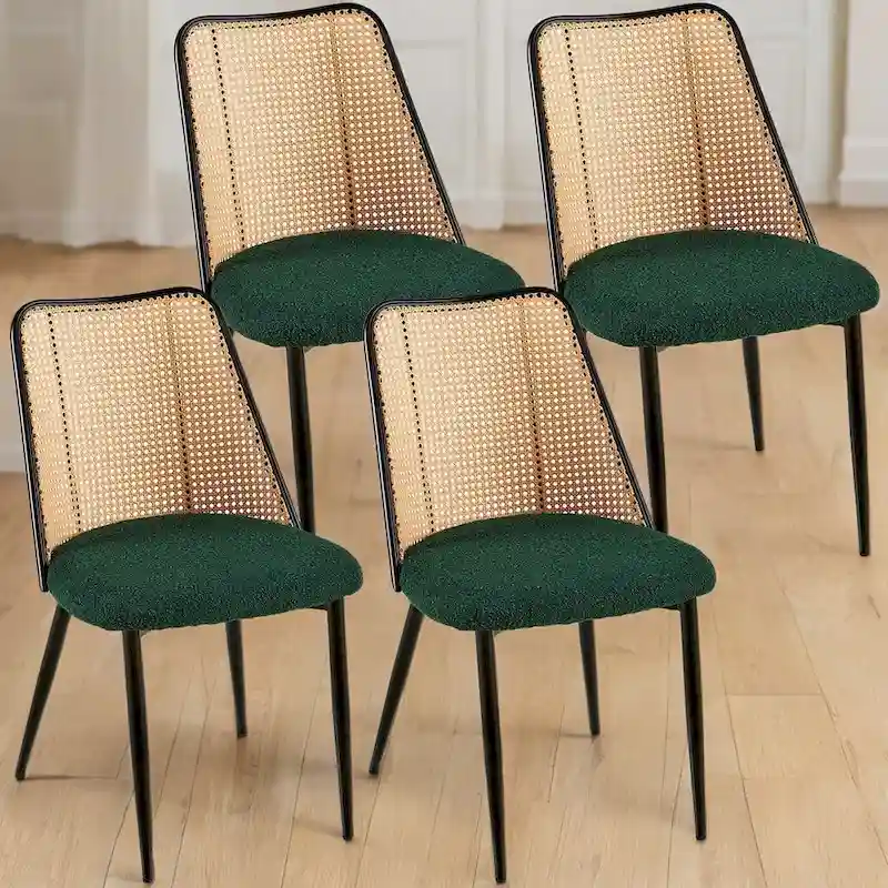 Dining Chairs Set of 4,Boucle Chairs with Natural Cane Back