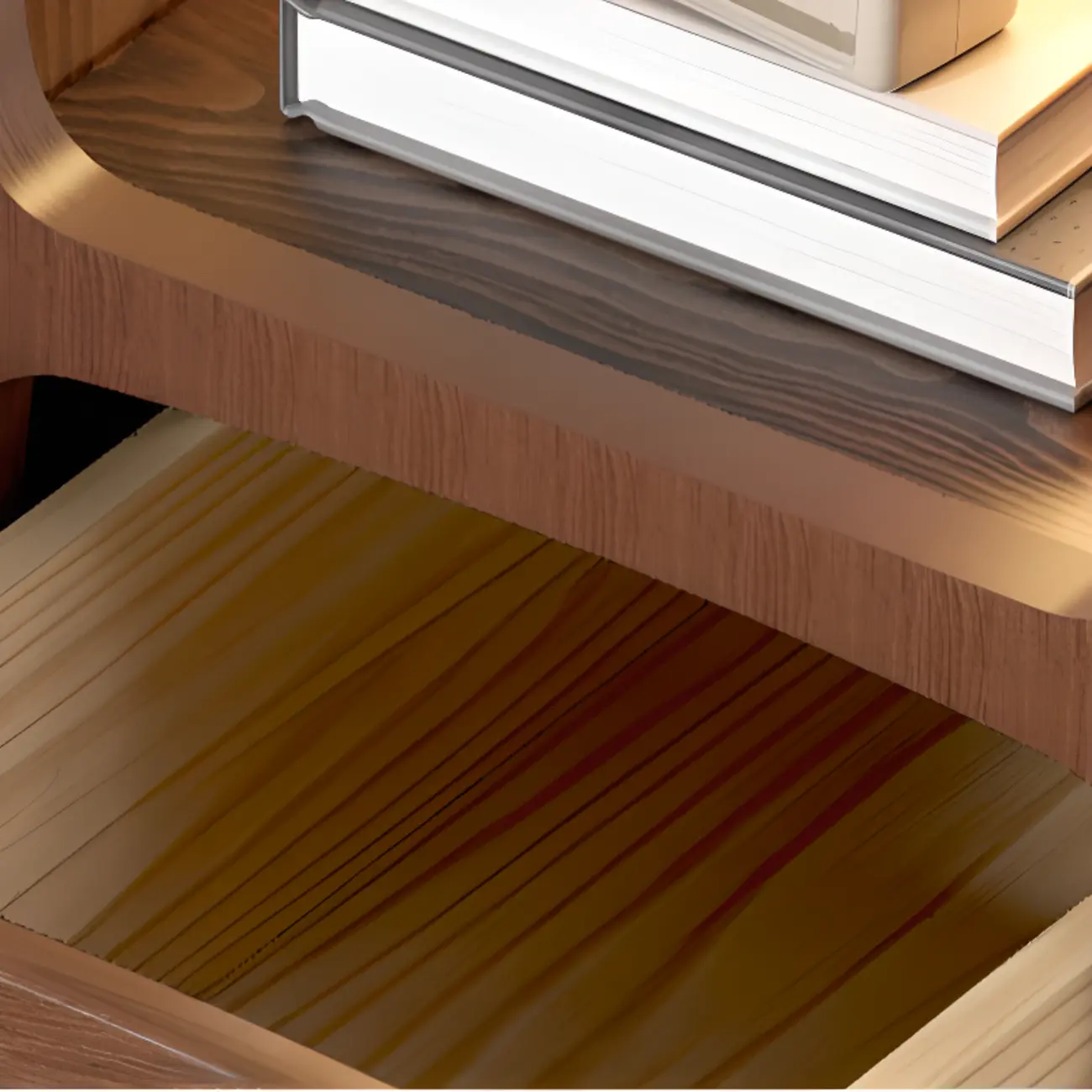 Modern Wood Small Nightstand Open Shelf and Drawer