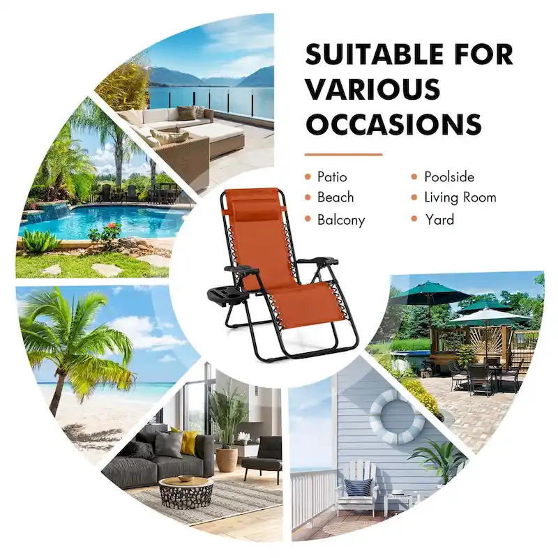 Costway Folding Zero Gravity Reclining Lounge Chairs Beach Patio with - 1 PCS