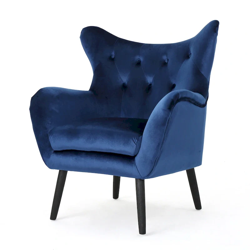 Navy Blue 34.25  Velvet Wingback Arm Chair