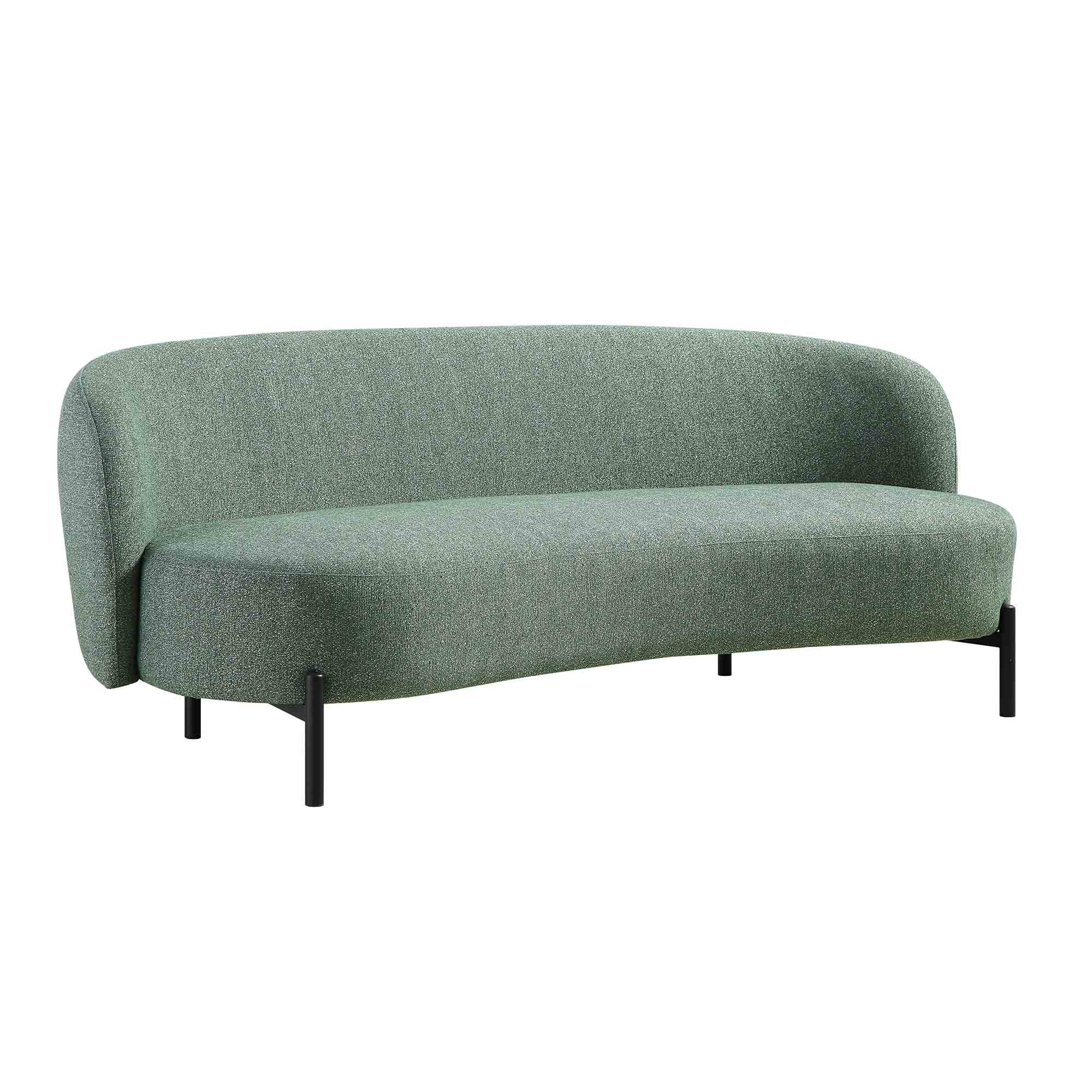 3-Seater Curved Sofa with Ball Cushions, Spruce Green Textured Fabric