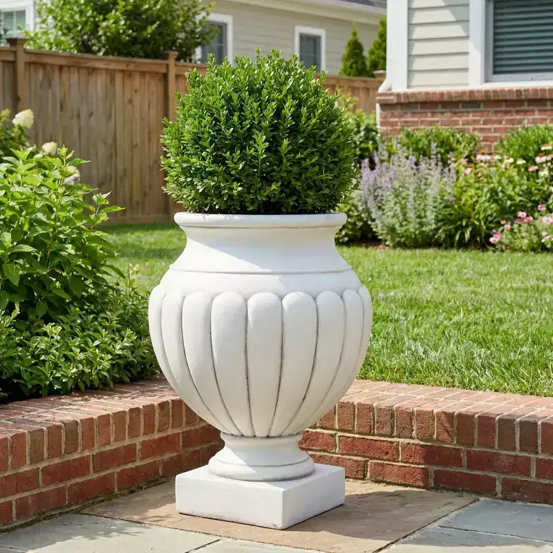 Christopher Knight Home Maeron Classical Patio Scalloped Lightweight Concrete Pedestal Urn Planter