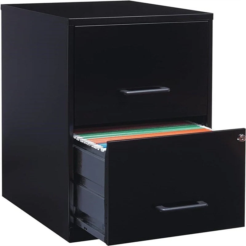 Black / White Steel 2-Drawer Vertical File Cabinet with Lock – Single