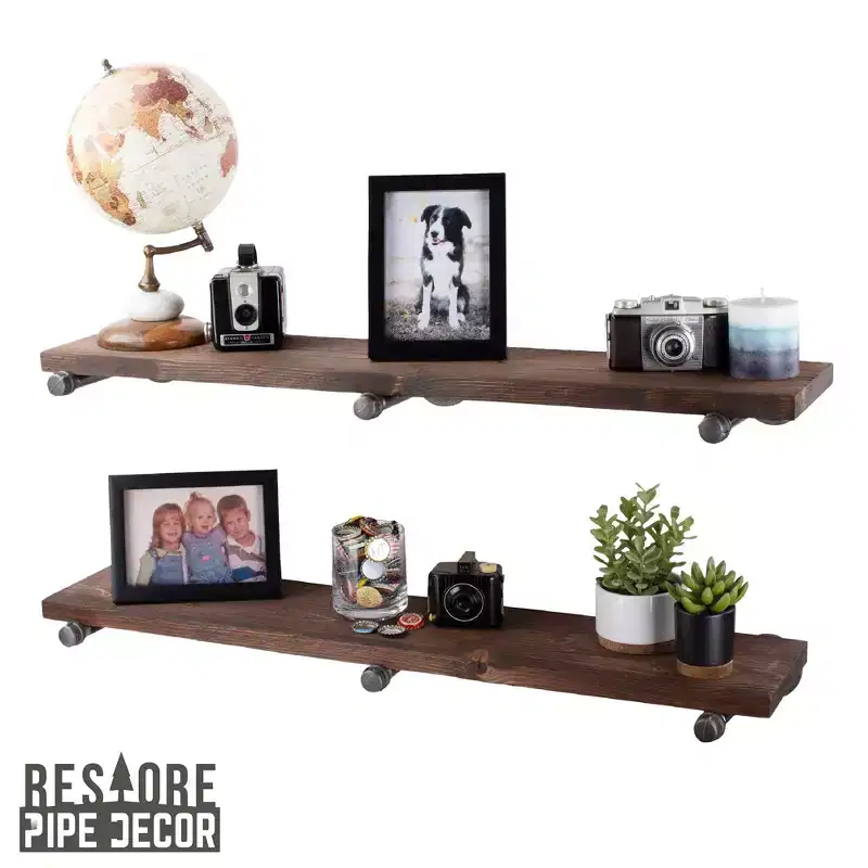 RESTORE Trail Brown 36 in. Shelves with Straight Brackets by Pipe Decor