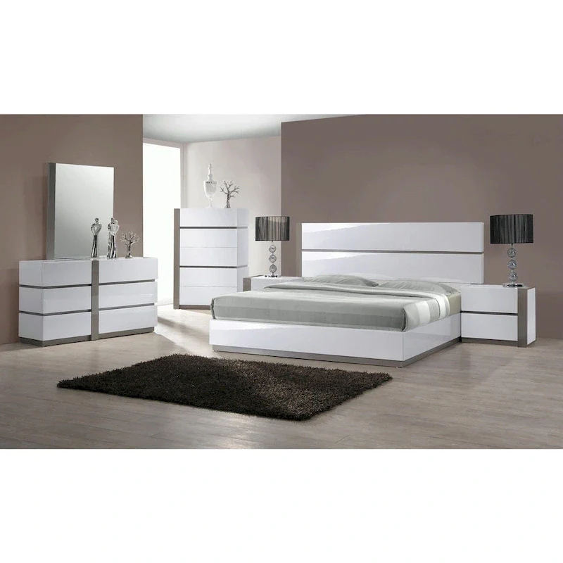 White & Gray High Gloss Platform Bed – Queen/King