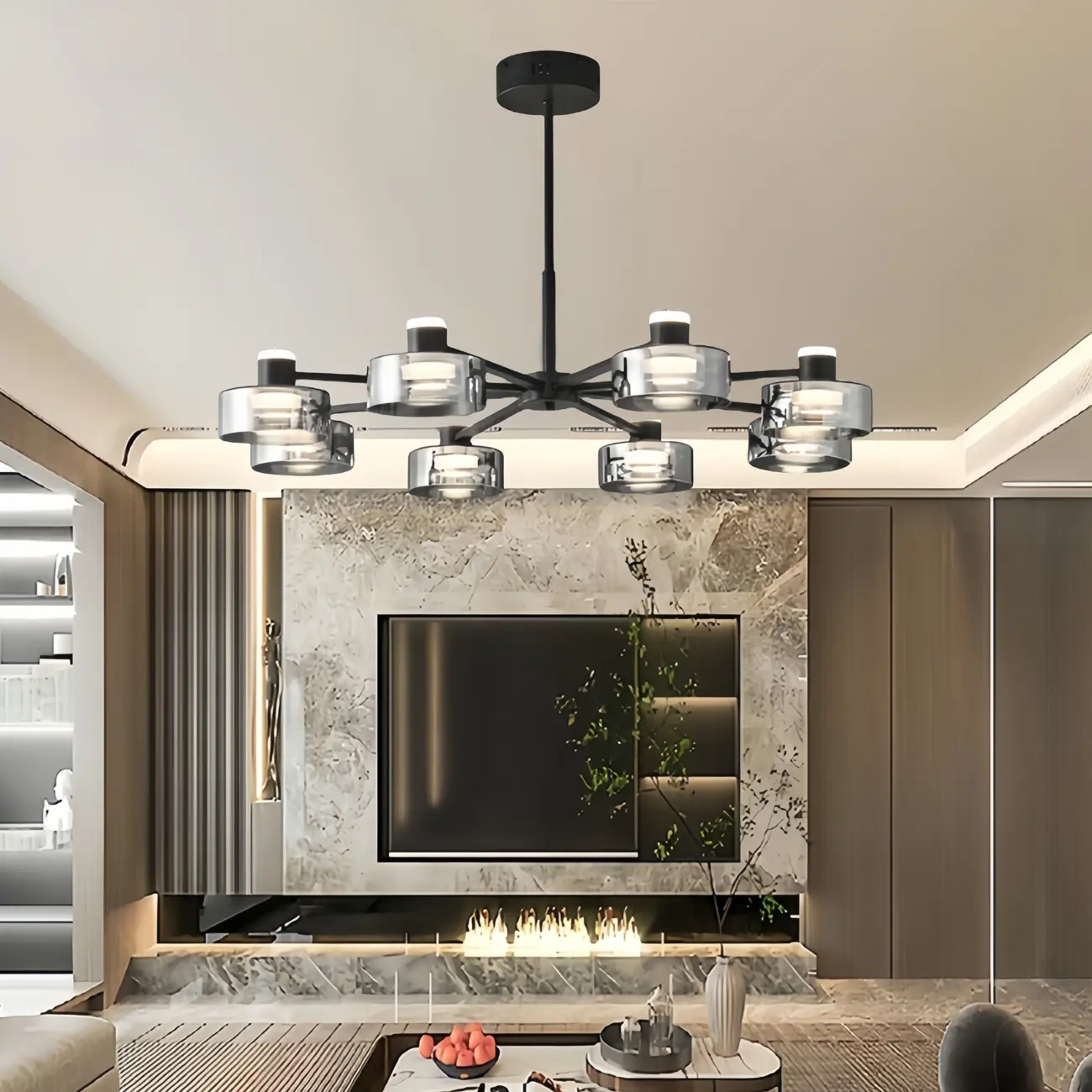 Modern Black Circle Round Glass LED Chandelier