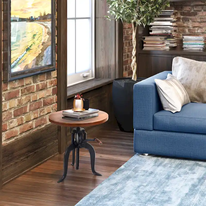 Carolina Living Regan Adjustable Accent Table - Chestnut Top - Black Base