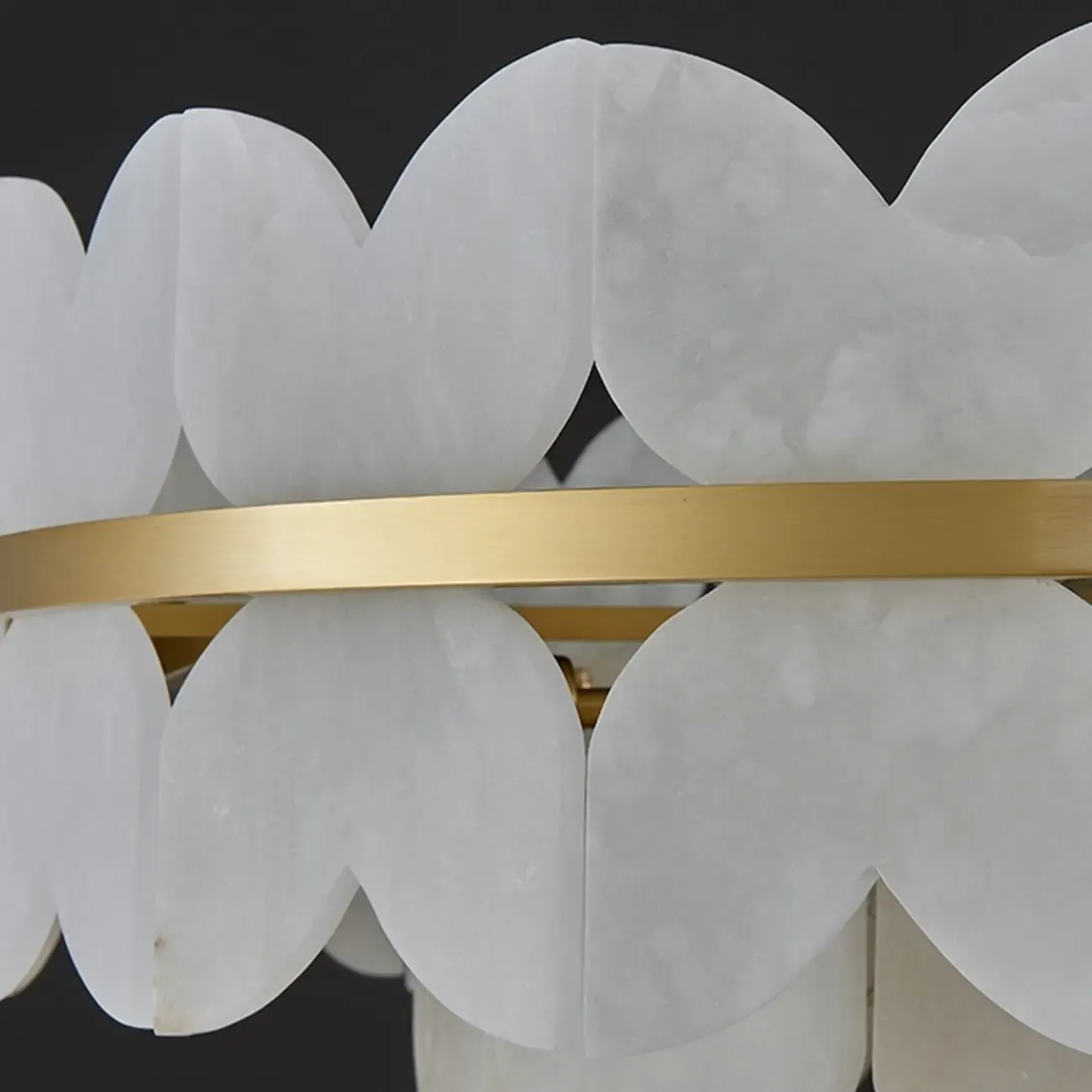 Luxurious Round Gold Tiered Alabaster Chandelier