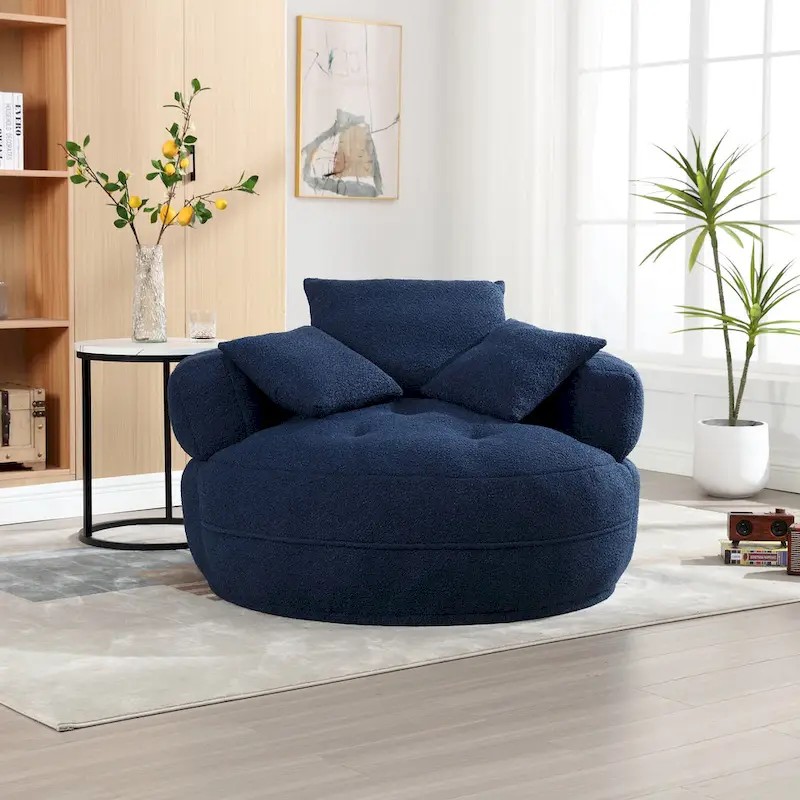 Oversized Round Fabric Lounge Chair with Curved Back