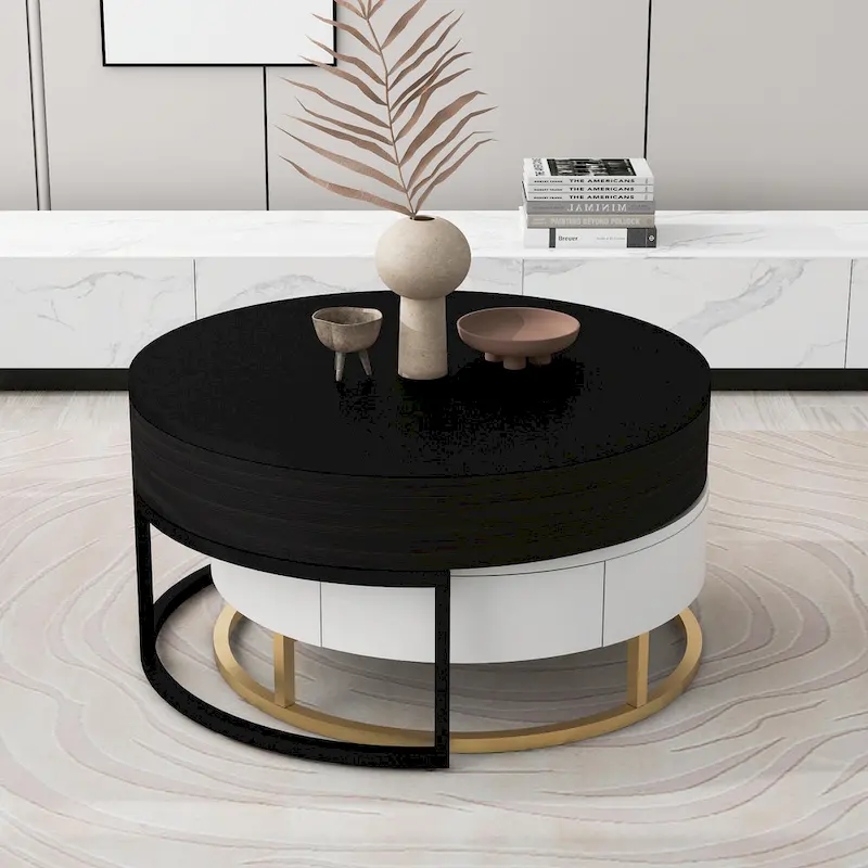 Modern Round Lift-top Nesting Coffee Tables with 2 Drawers