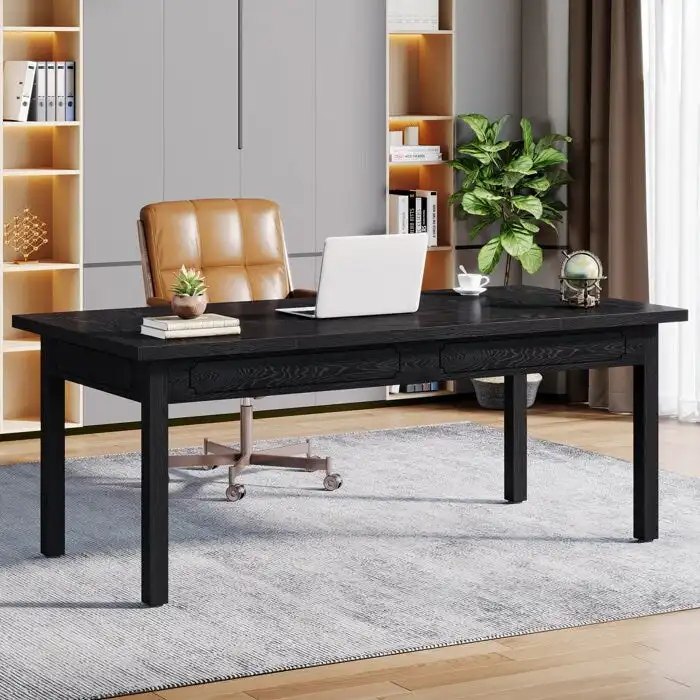 Brown & Black Industrial Computer Desk, 2-Person, 63