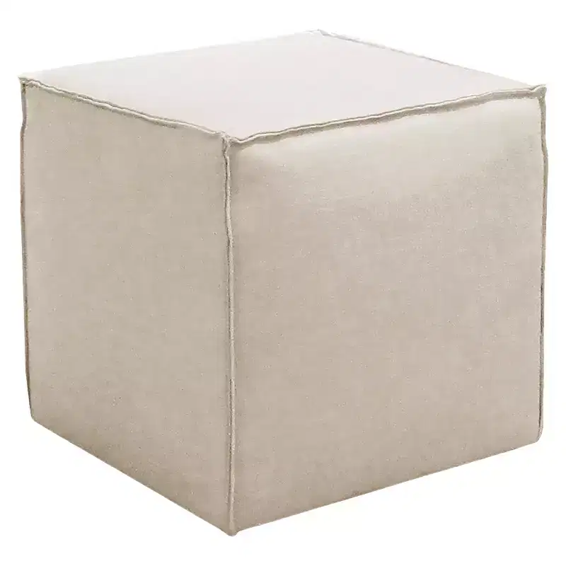 Natural Linen Square Ottoman, Upholstered, Single Seat