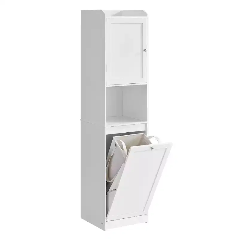 VASAGLE Tall Bathroom Cabinet with Laundry Basket, Removable Laundry Basket with Handles, Compartment with Door, Linen Tower