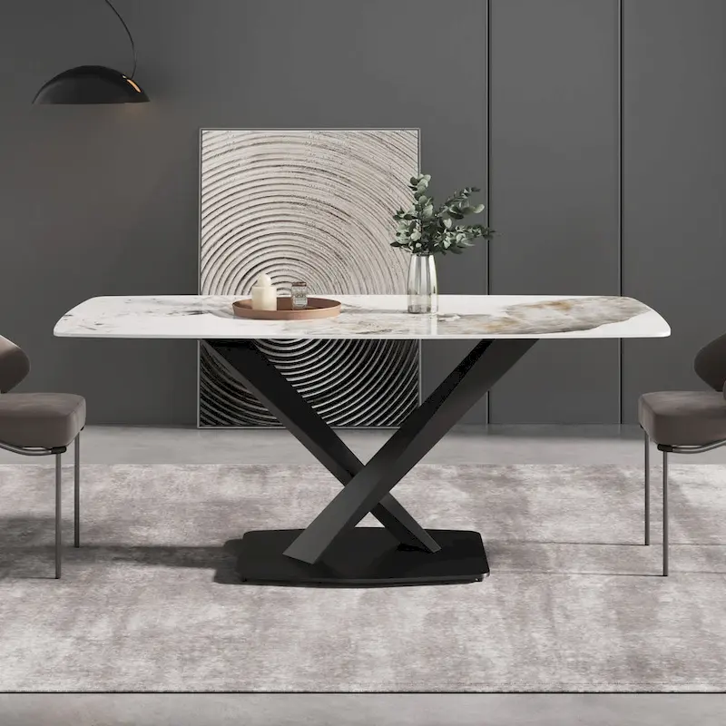 71 Modern Artificial Marble Dining Table with Carbon Steel Base