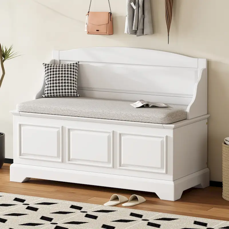 White / Espresso / Antique Navy Retro Shoe Storage Bench with Cushion, 1-Seat