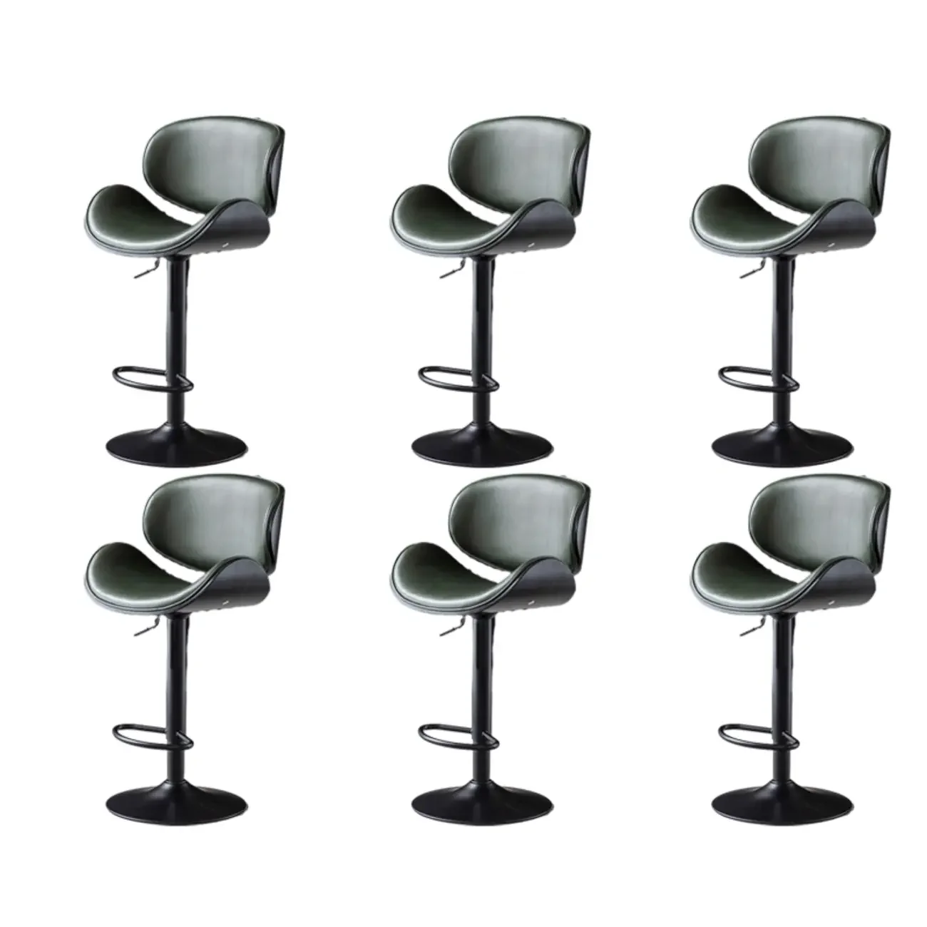 Arched Blackish Green Leather Swivel Adjustable Bar Stool