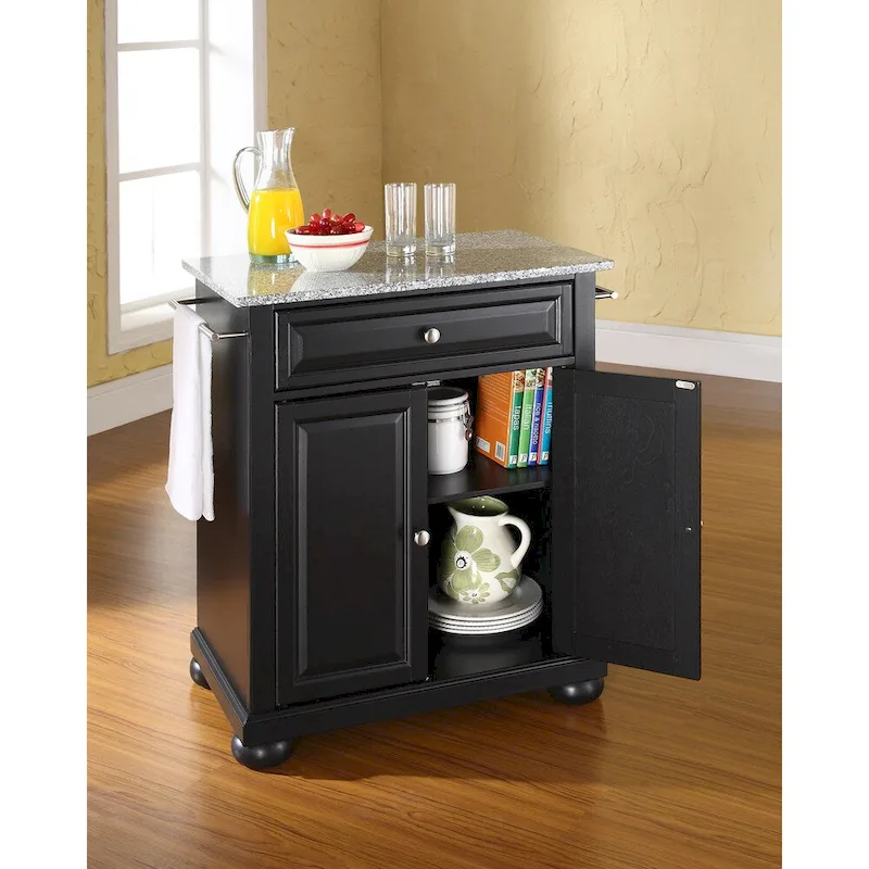 Alexandria Solid Granite Top Portable Kitchen Island in Black Finish - 18d x 31w x 33.5h