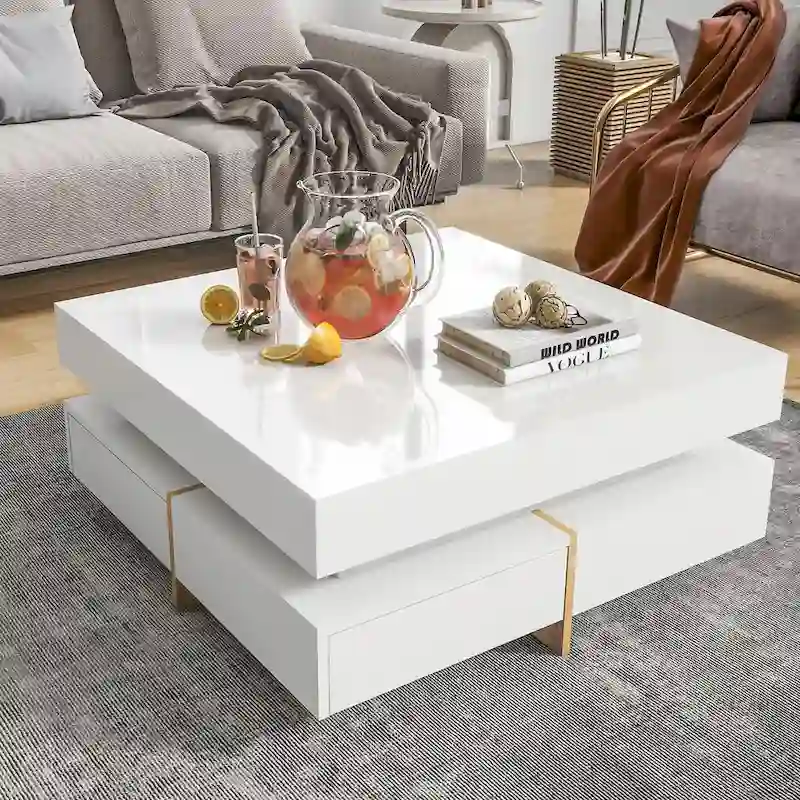 Stylish High Gloss Coffee Table with 4 Drawers