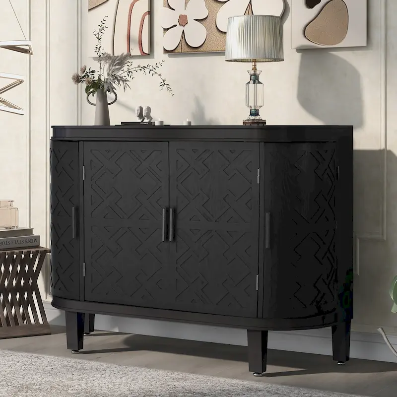 4-door Cabinet Sideboard with Antique Patterns - 15.20 x 47.20 x 33.50