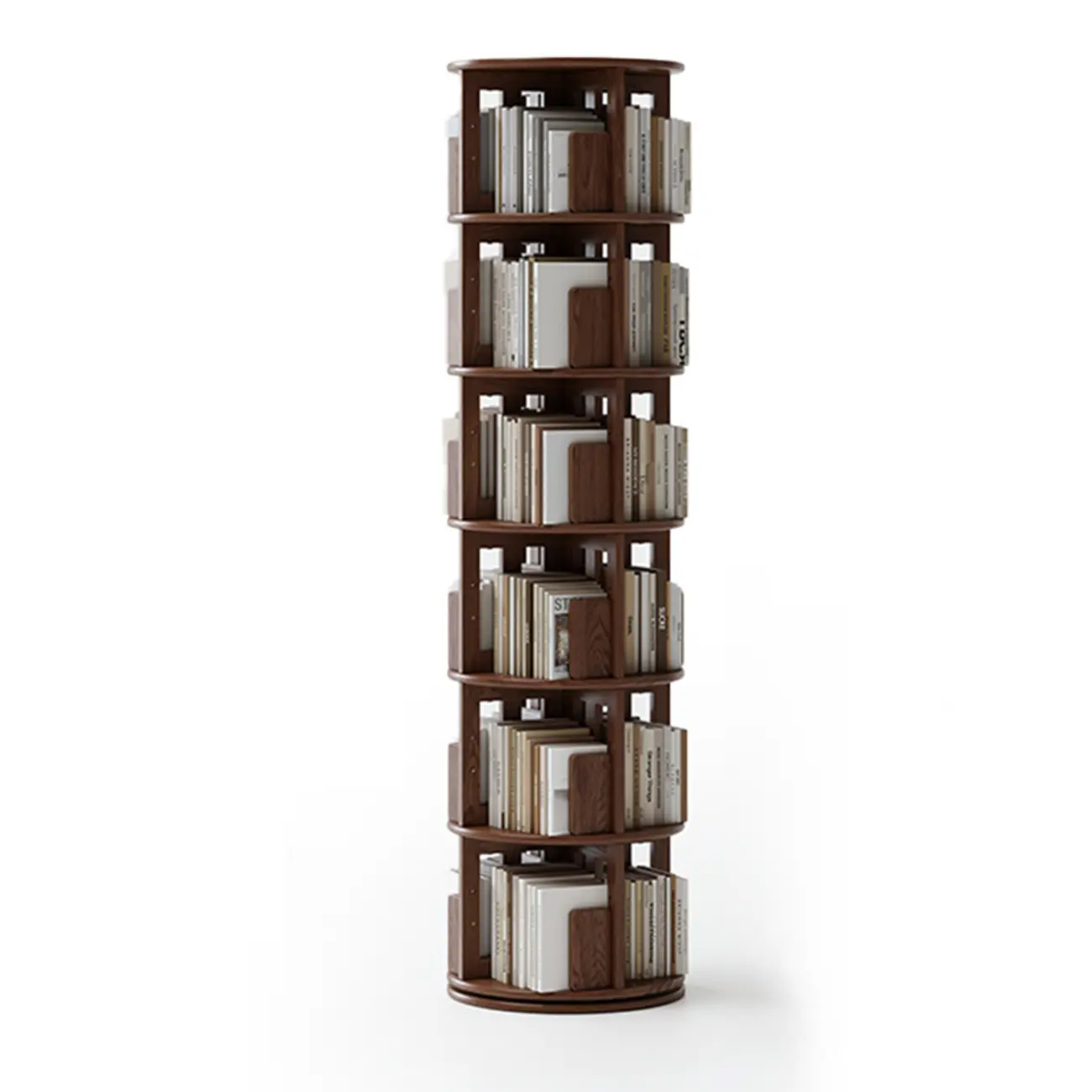 Cylindrical Movable 360° Rotating Wooden Bookshelf with Drawer