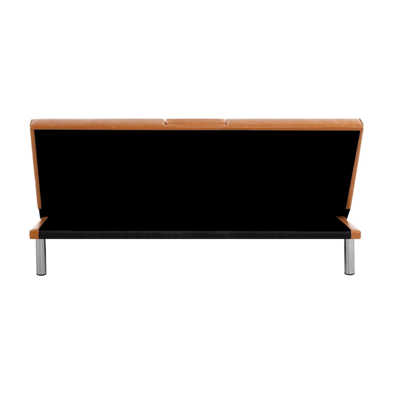 Futon Sofa Bed Couch with Armrest & Cupholders, Faux Leather Sofa Bed Couch Convertible Folding Reclining Small Couch