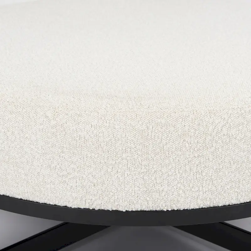 Amelia Cream Boucle Fabric with Black Metal Frame Round Ottoman
