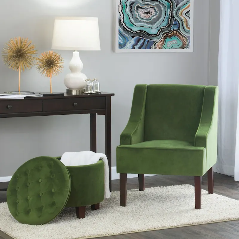 Green Velvet Swoop Arm Accent Chair, Single Seat