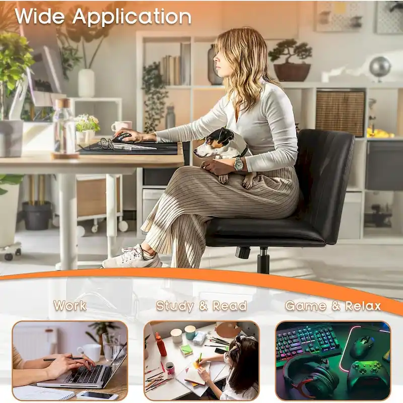 Criss Cross Chair Armless Office Desk Chair No Wheels,PU Leather Padded Modern Swivel Vanity Chair office chair