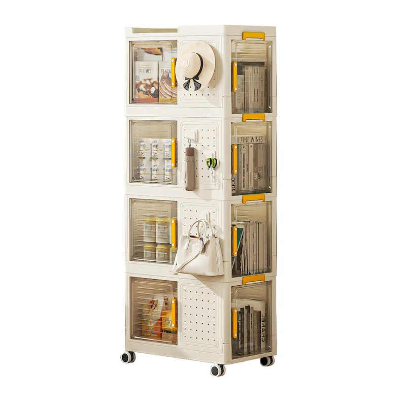 Cream 4-Tier 8-Door Rolling Storage Cart – 1–2 Person