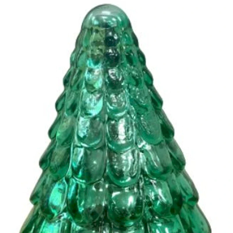 HomeRoots 7  Embossed Green Glass Christmas Tree Sculpture - 4' X '7' X '4