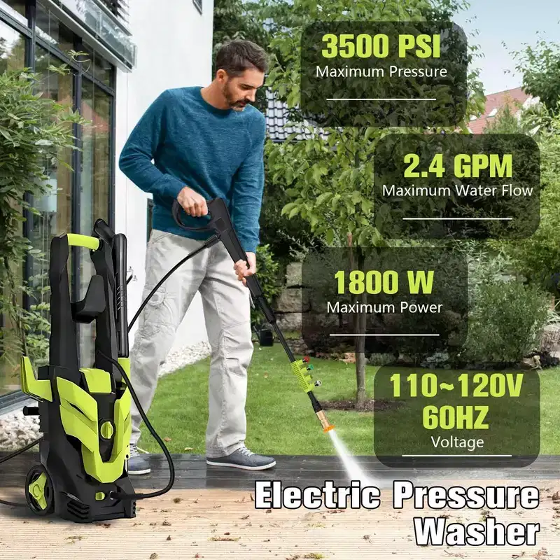 Electric Pressure Washer 3500 PSI 2.0 GPM Power Washer with Foam Cannon and 4 Quick-Connect Nozzles, Green