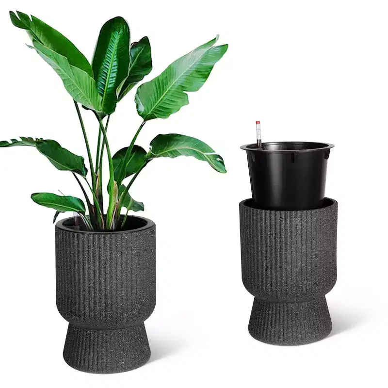 14.2 Tall Planters Set of 2, Modern Plant Pots, Self Watering Pots with Water Level Monitor, for Patio, Porch, Living Room, Home Office