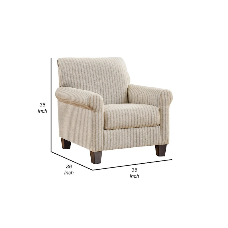 Vlea 36 Inch Accent Armchair, Striped Pattern, Sandstone Beige Polyester