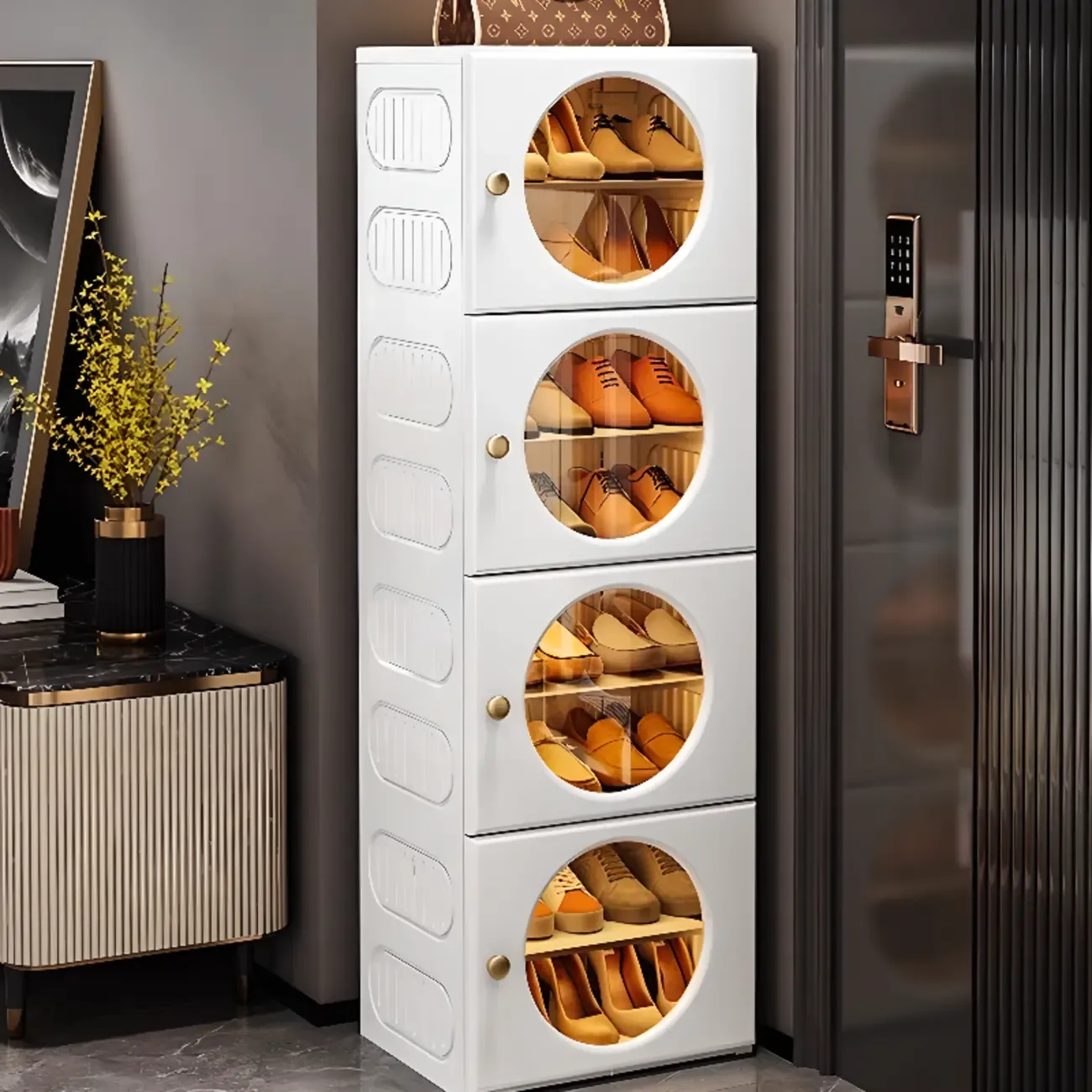Space-efficient Modern Foldable White Plastic Shoe Cabinet