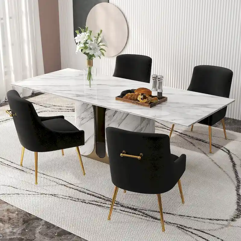 SEYNAR Velvet Upholstered Dining Chair Set of 4, Modern Glam Armless Side Chair