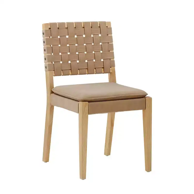 Nathan James Cohen Woven Faux Leather Dining Chair Mid-Century Modern Light Brown: Upholstered, Wood Frame, Armless