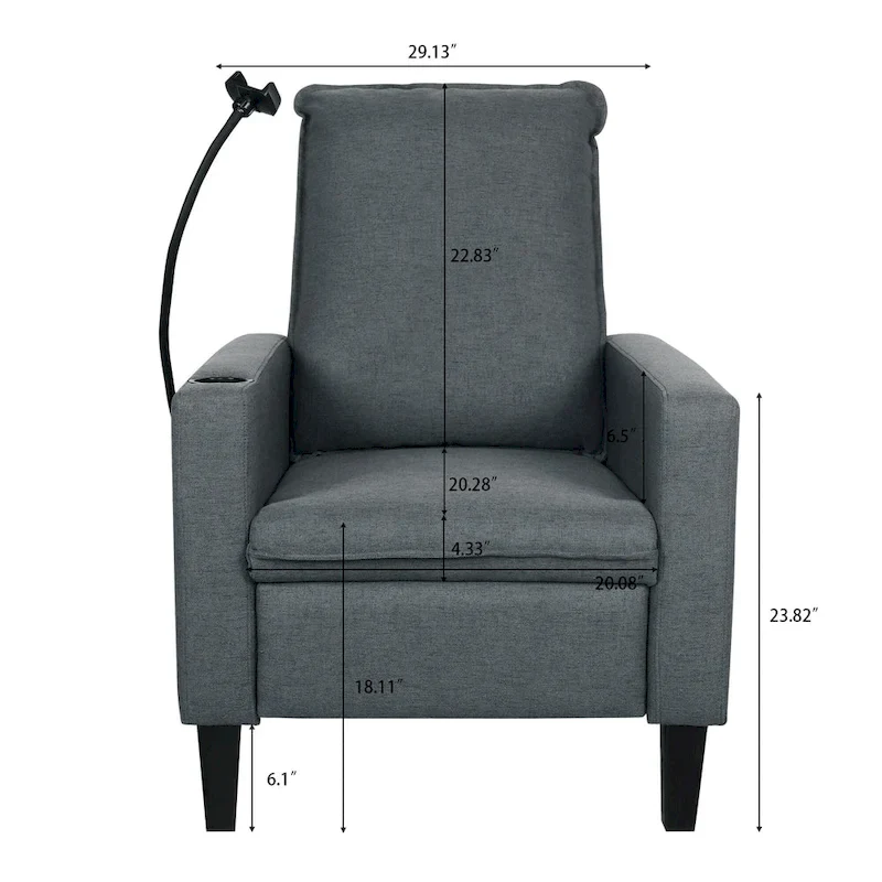 Modern Fabric Manual Recliner with Phone Holder, Cup Holder, Footrest