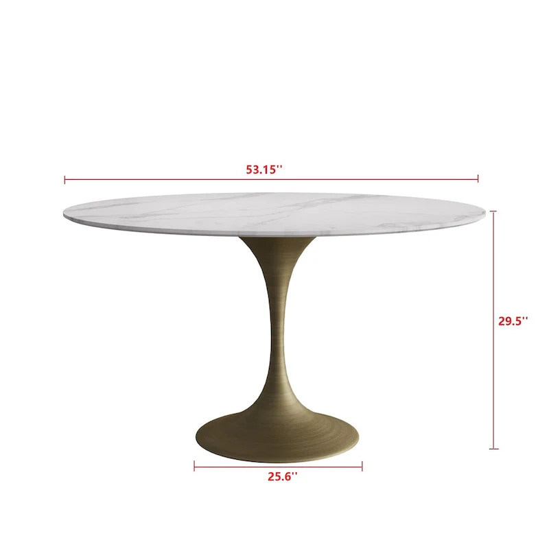 Modern Faux Marble Top Iron Pedestal Dining Table