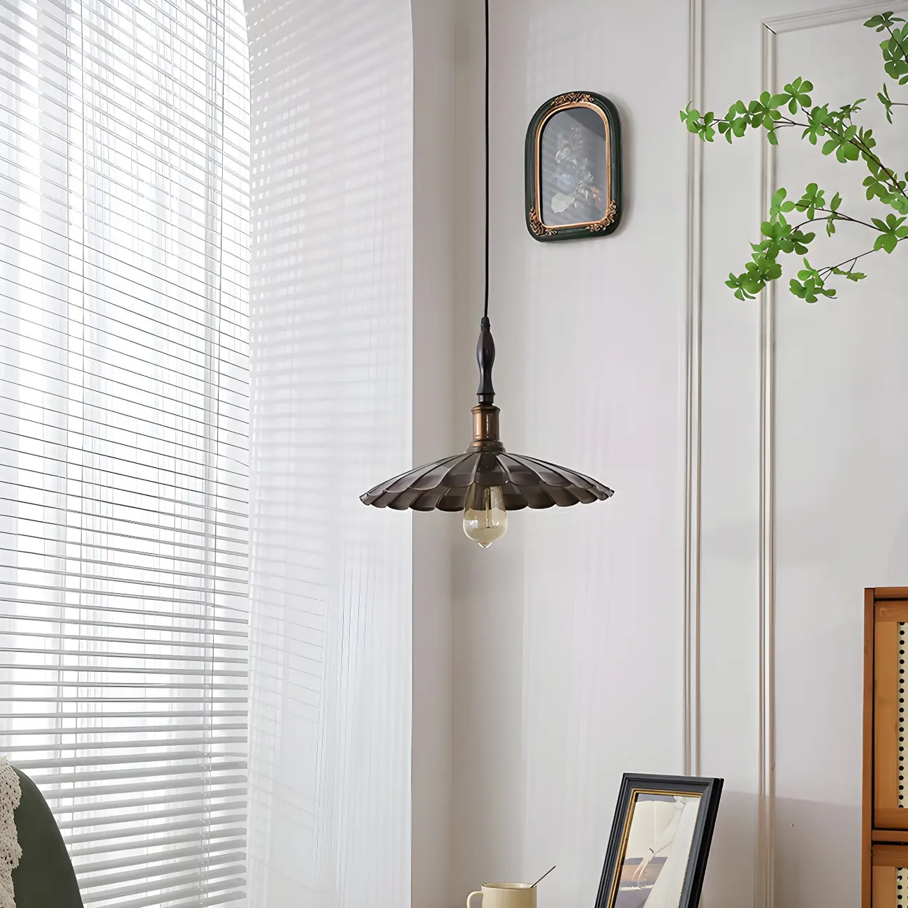 Brown Iron Fluted Cone Round Pendant Light